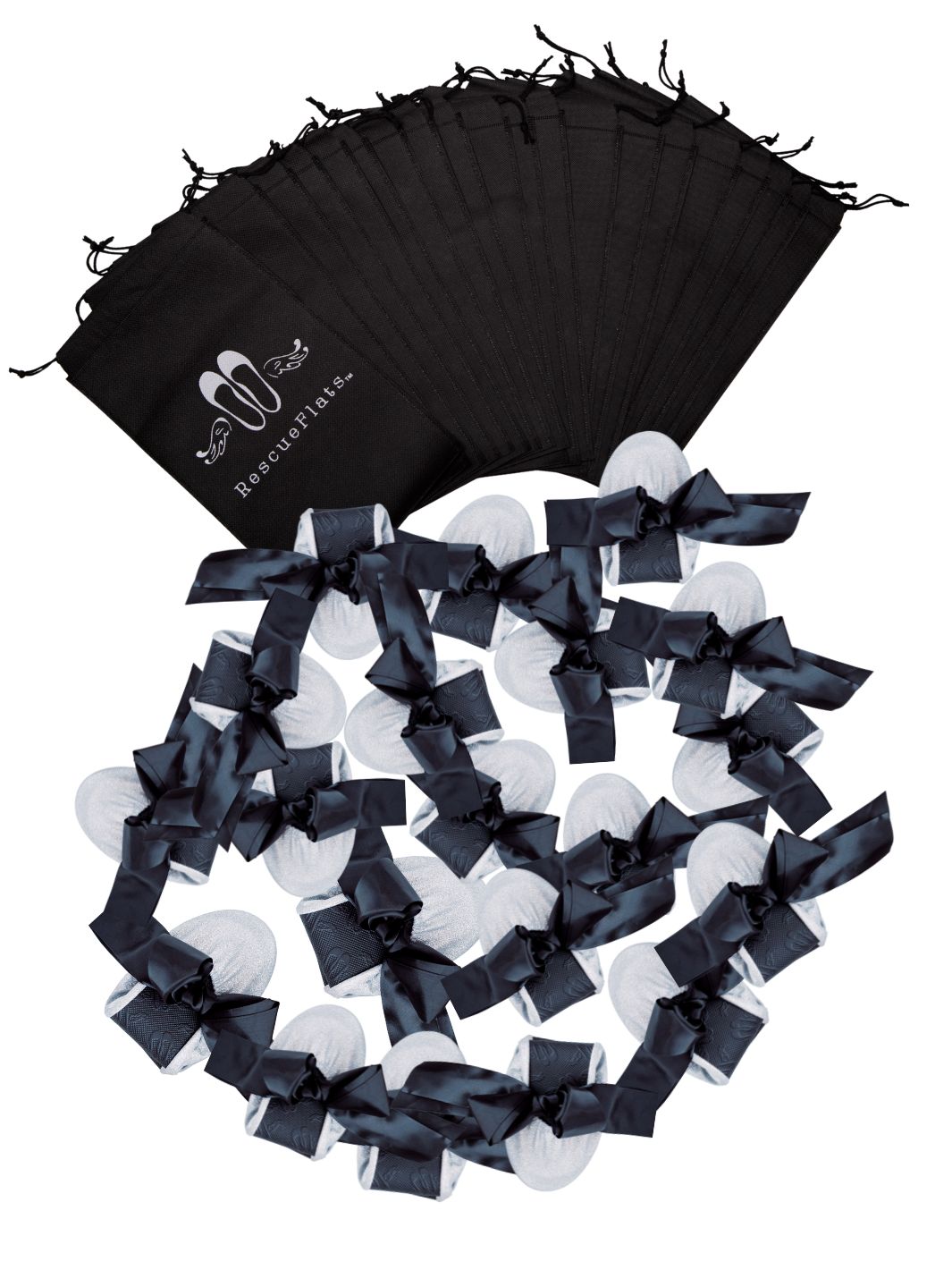 20 Pairs of Silver Glitter Rescue Flats (BLACK Display Box)