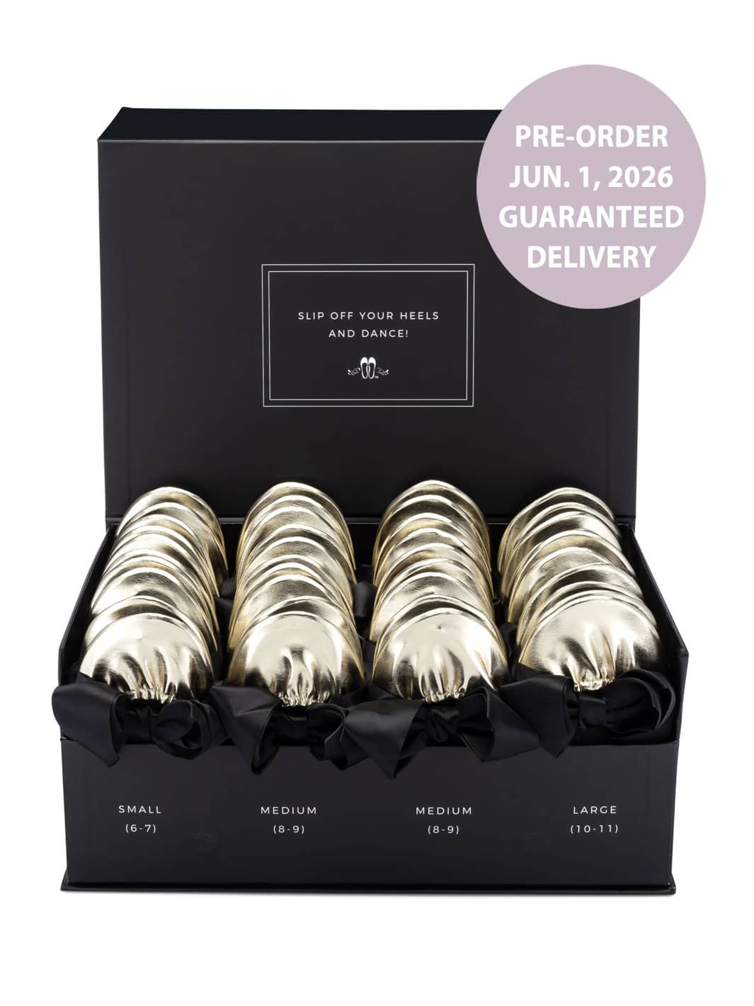 2026 June Pre-Order - 20 Pairs of Gold Rescue Flats (BLACK Display Box)