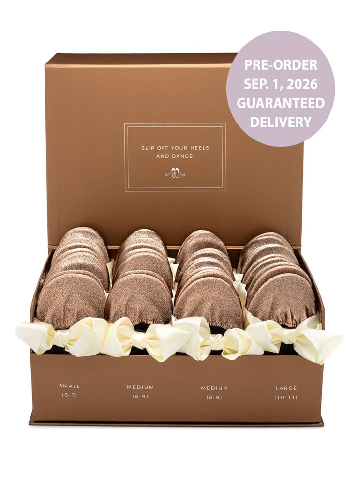 2026 September Pre-Order - 20 Pairs of Rose Gold Glitter Rescue Flats (Rose GOLD Display Box)